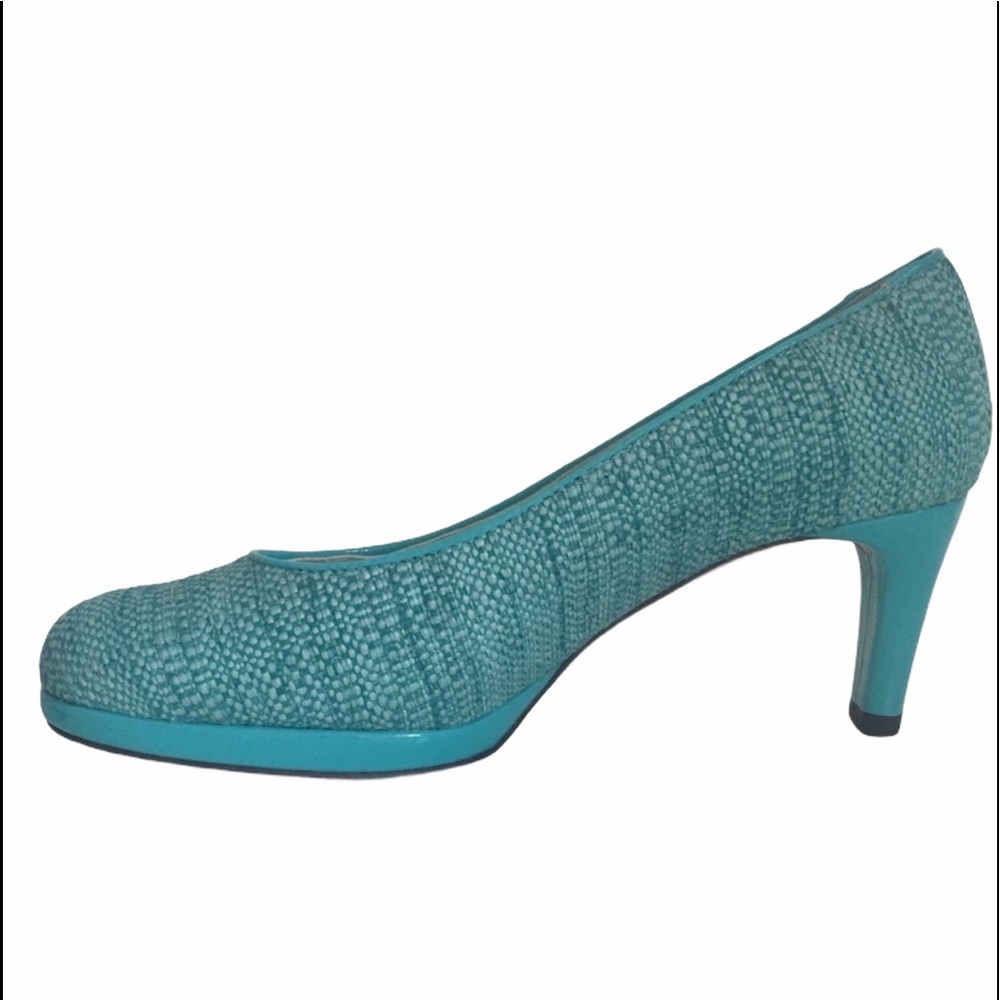 Vaneli Turquoise Fabric Patent Leather Pumps